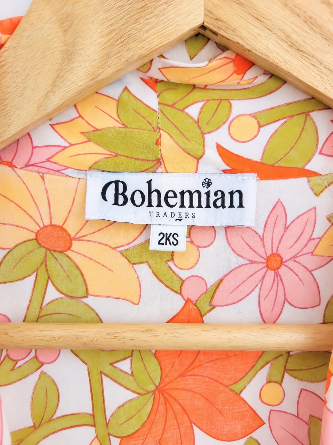 BOHEMIAN TRADERS Retro Floral Wrap Maxi Dress Pink Orange Size 2XS — photo 5 of 7