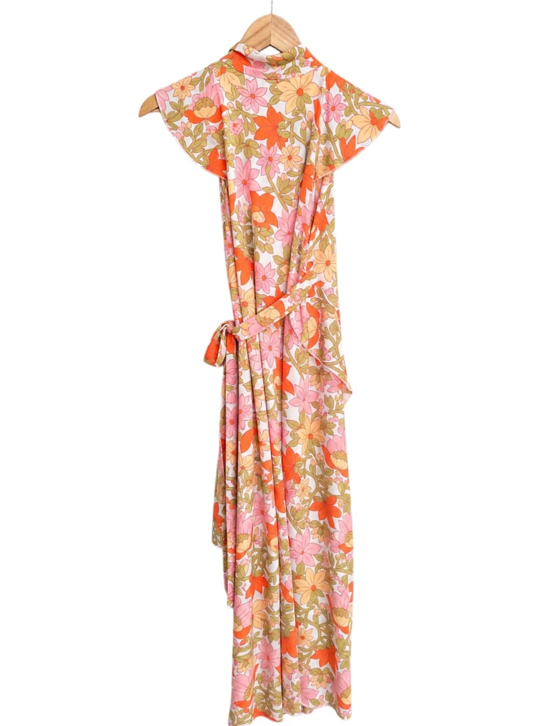 BOHEMIAN TRADERS Retro Floral Wrap Maxi Dress Pink Orange Size 2XS — photo 4 of 7