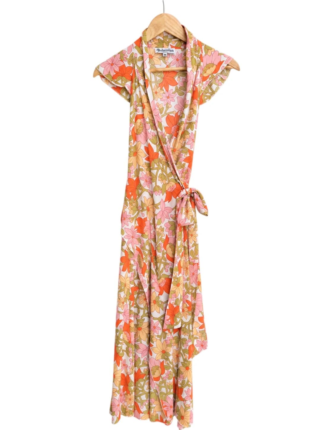 BOHEMIAN TRADERS Retro Floral Wrap Maxi Dress Pink Orange Size 2XS — photo 2 of 7