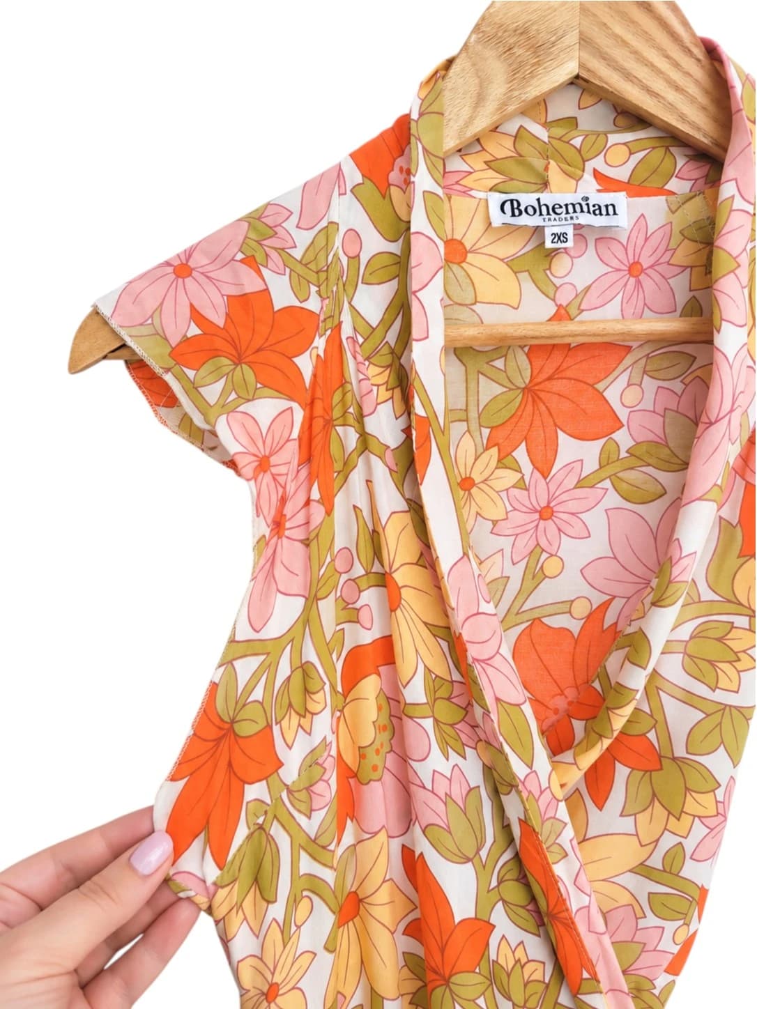 BOHEMIAN TRADERS Retro Floral Wrap Maxi Dress Pink Orange Size 2XS — photo 1 of 7
