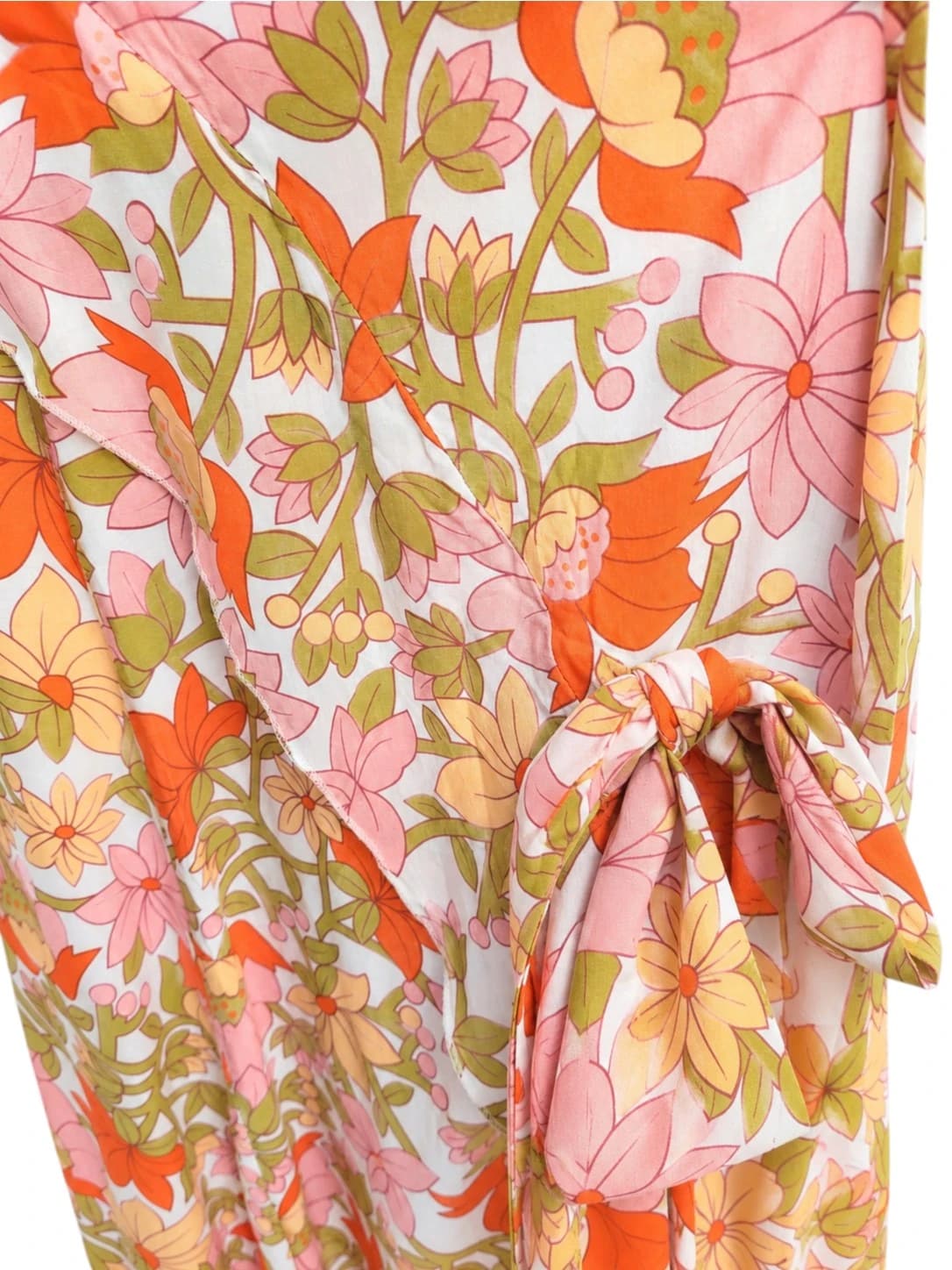 BOHEMIAN TRADERS Retro Floral Wrap Maxi Dress Pink Orange Size 2XS — photo 3 of 7