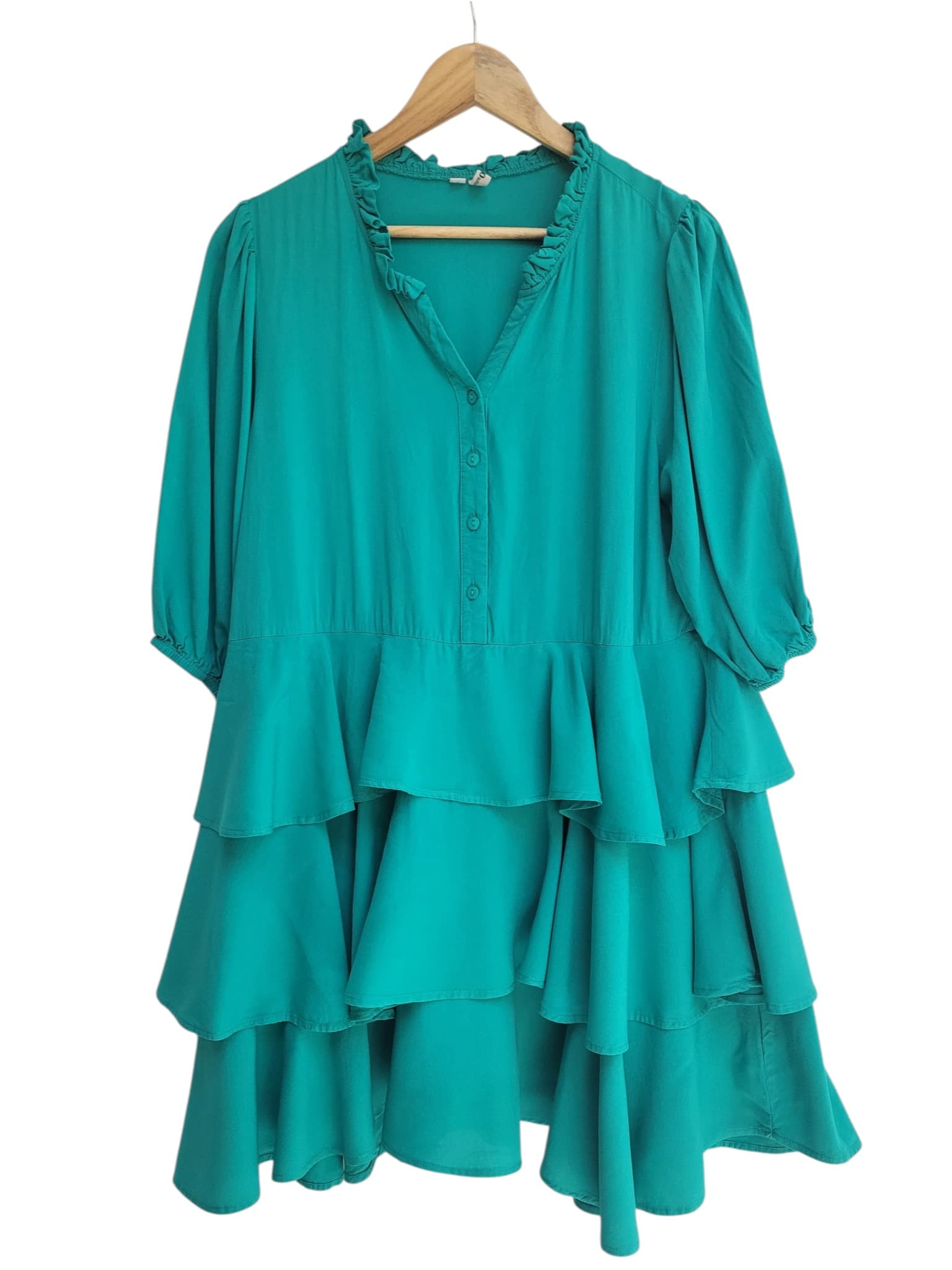 Boho Australia Tiered Ruffle Mini Dress Teal Green Women's Size M Rayon — photo 1 of 8
