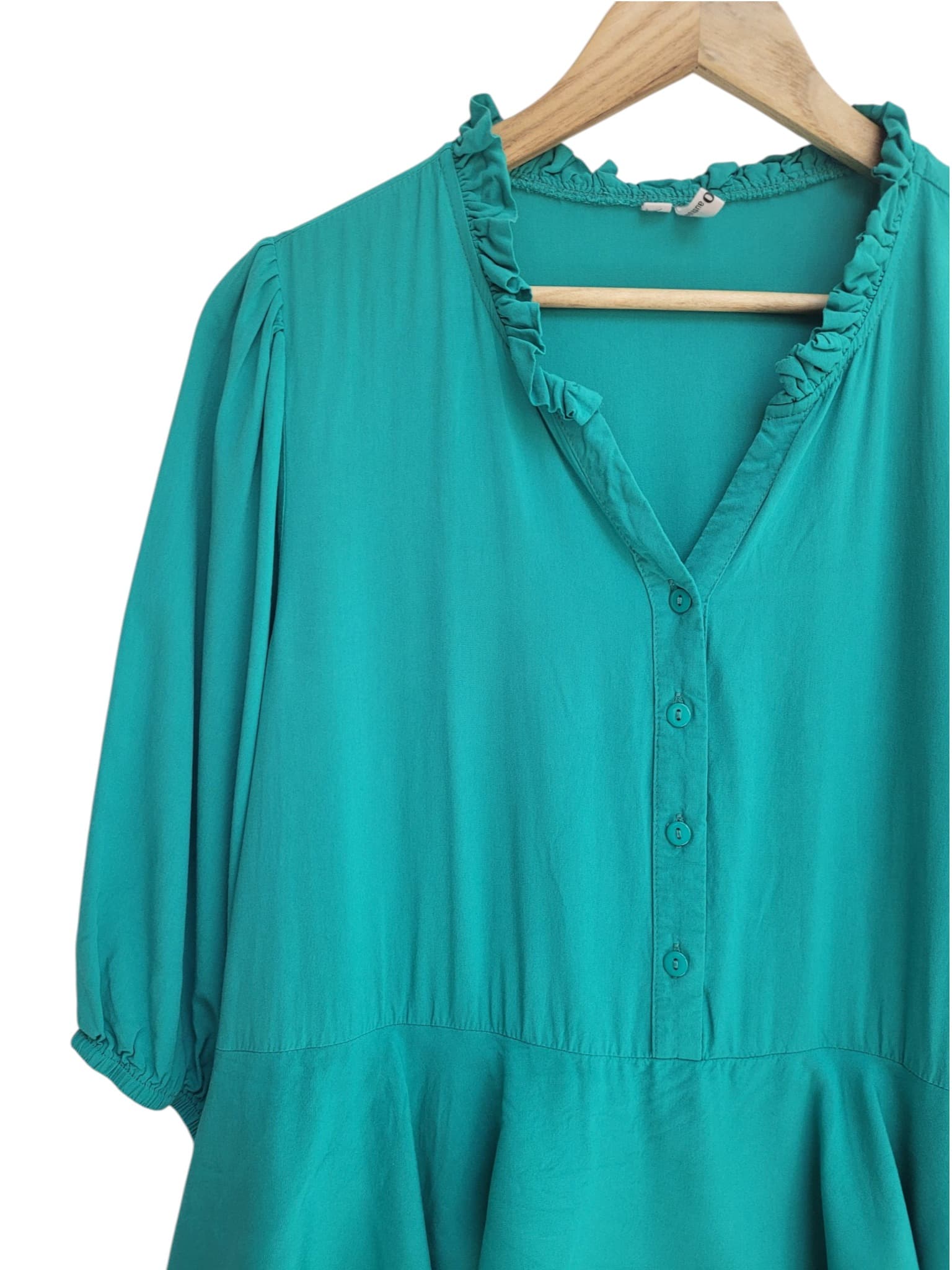 Boho Australia Tiered Ruffle Mini Dress Teal Green Women's Size M Rayon — photo 2 of 8