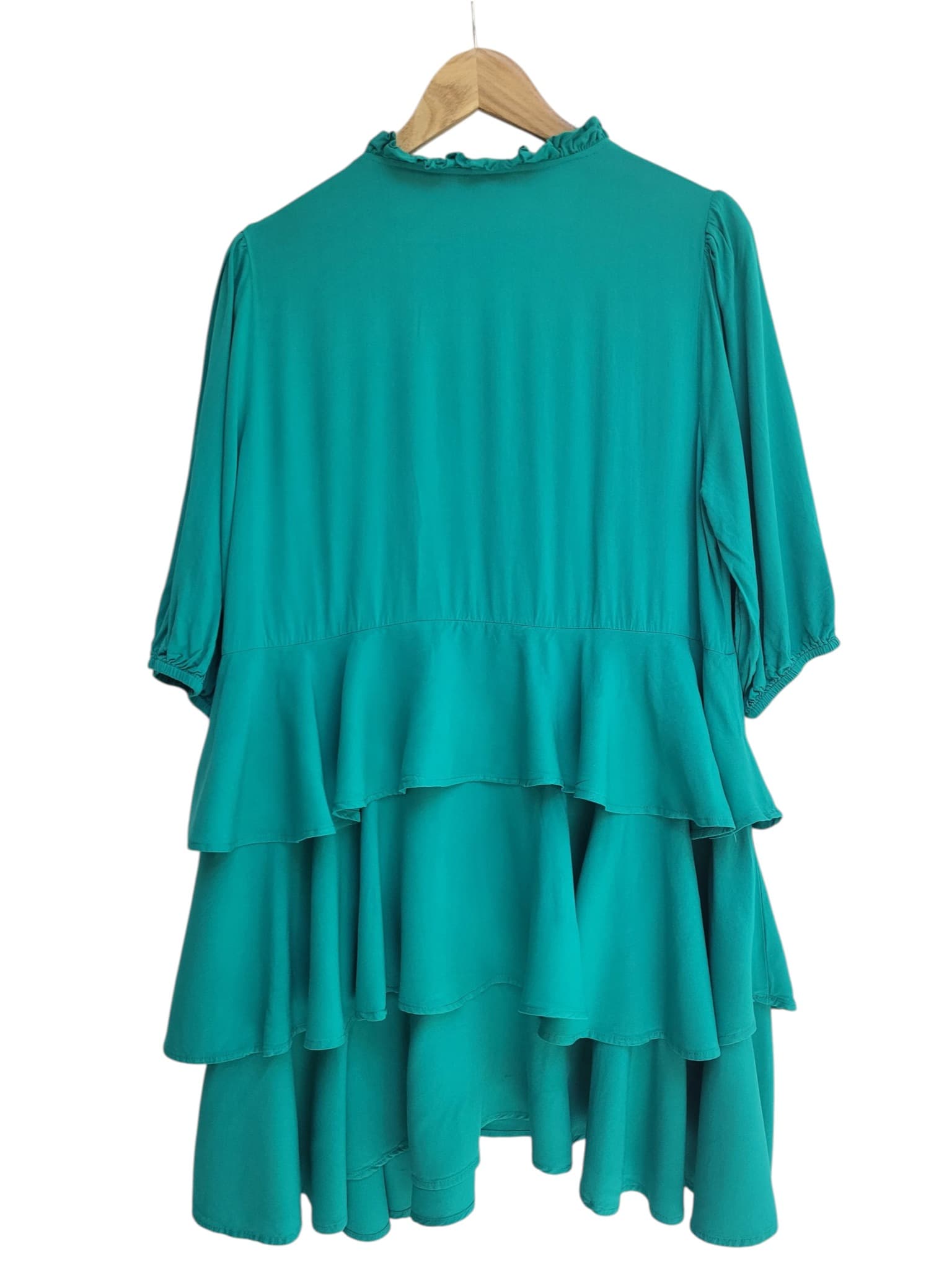 Boho Australia Tiered Ruffle Mini Dress Teal Green Women's Size M Rayon — photo 6 of 8