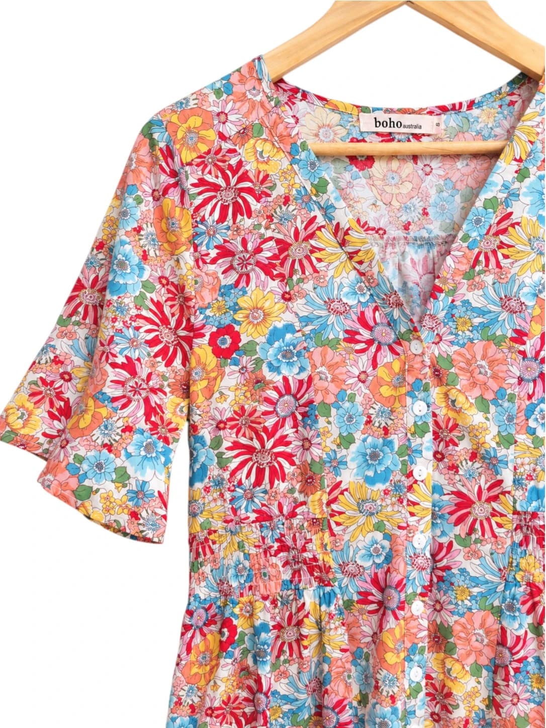 BOHO AUSTRALIA Vibrant Floral Button Front Tiered Midi Dress Size S — photo 1 of 5