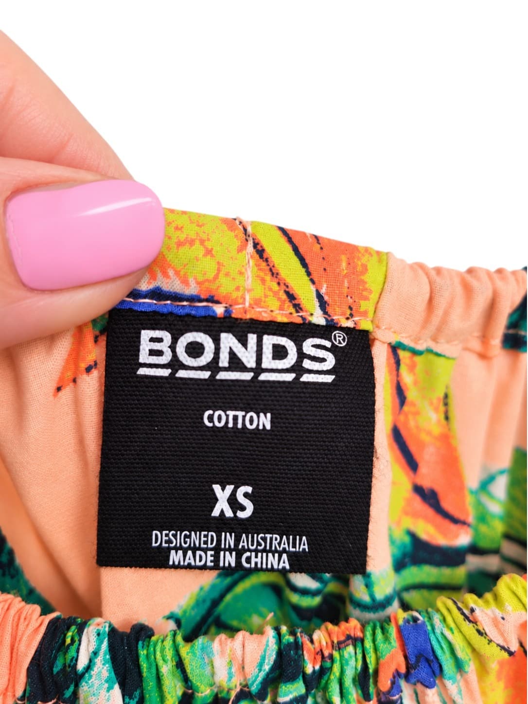 Bonds Womens Maxi Dress XS Tropical Print Peach Green Tiered Cotton Strappy — photo 6 of 7
