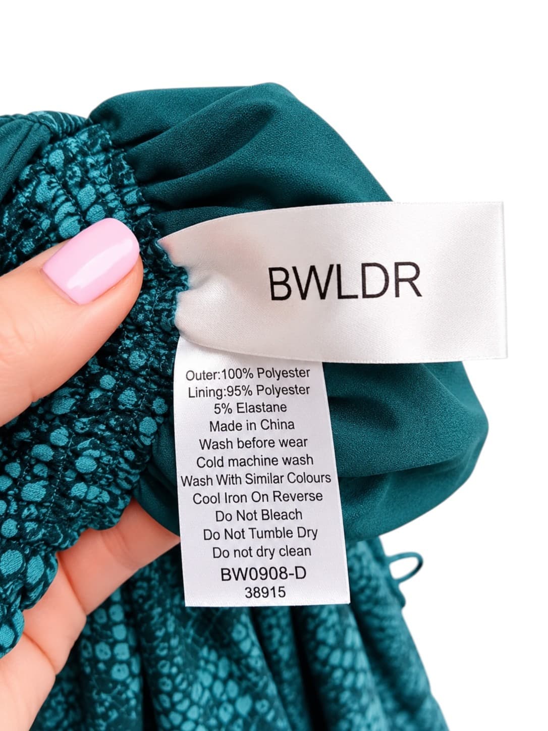 BWLDR Womens Mini Dress Size 10 Teal Snake Print One Shoulder Ruched Party — photo 8 of 8