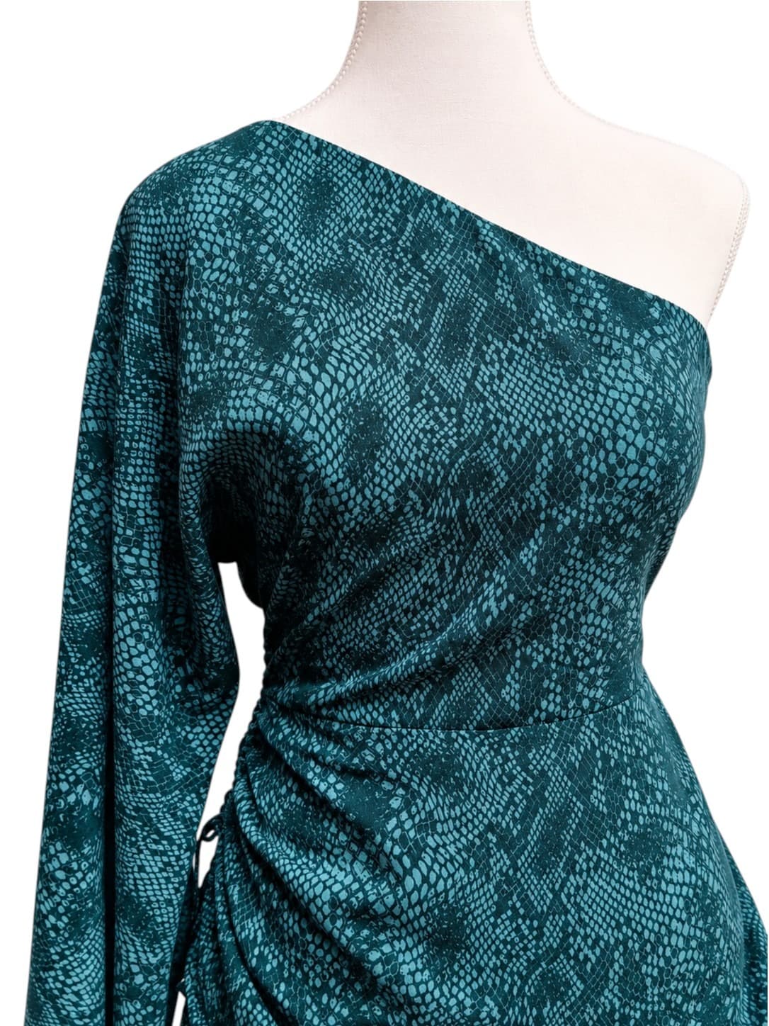 BWLDR Womens Mini Dress Size 10 Teal Snake Print One Shoulder Ruched Party — photo 2 of 8