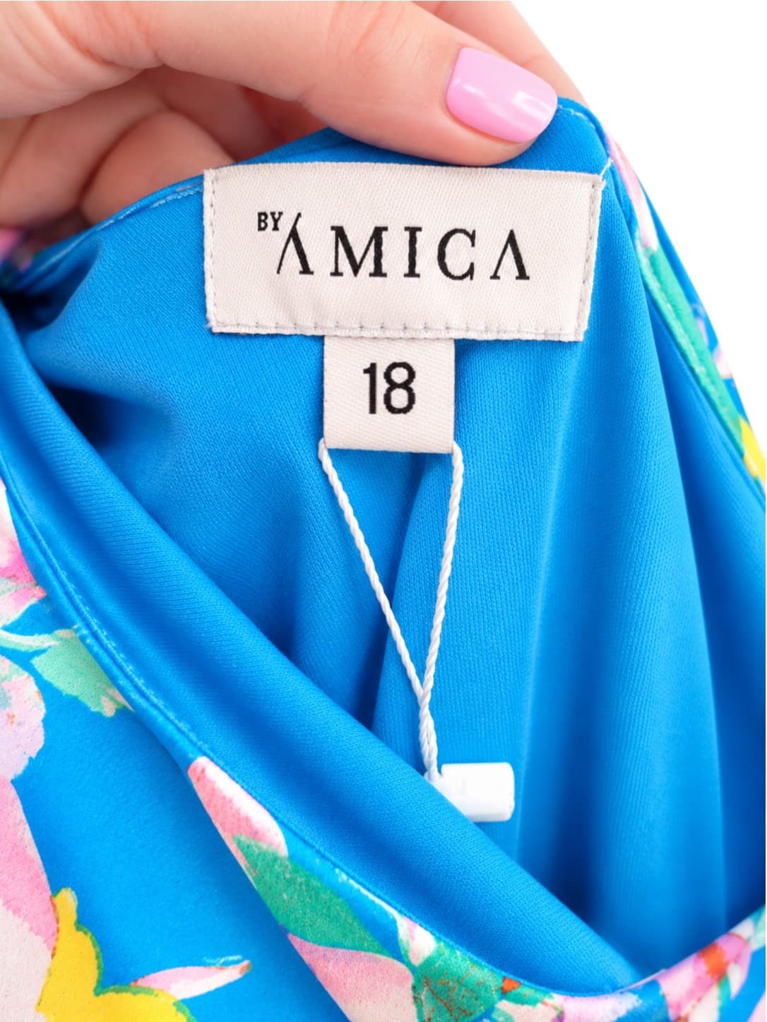 BY AMICA Blue Floral One Shoulder Ruched Draped Midi Dress Size 18 — photo 7 of 9