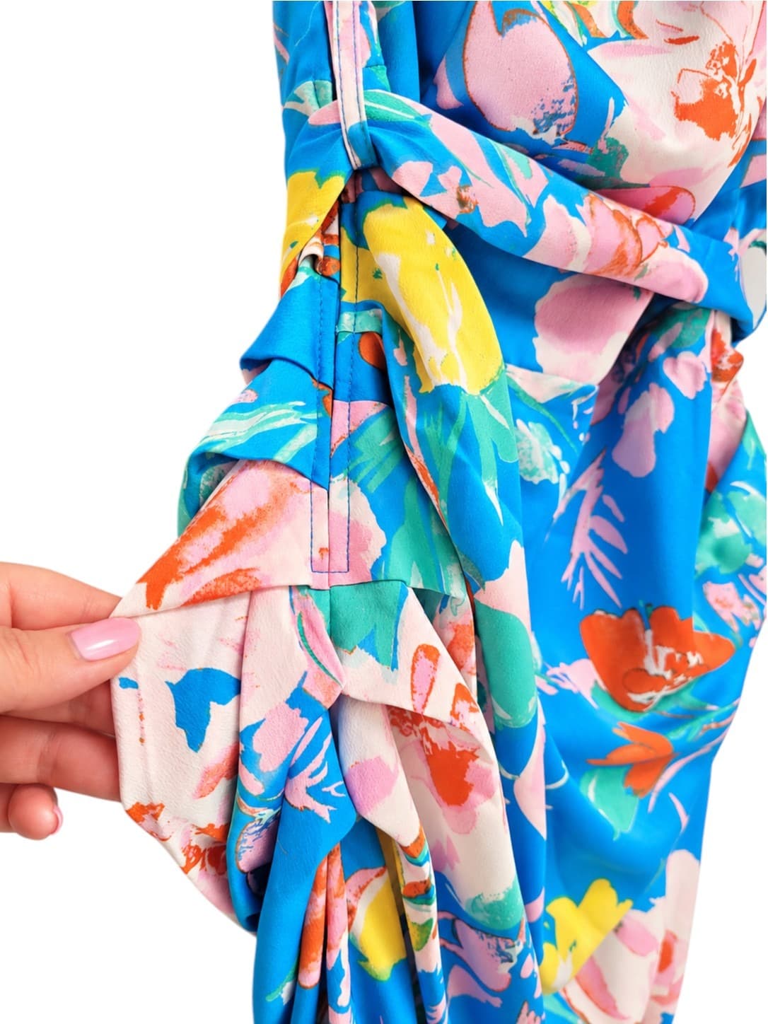BY AMICA Blue Floral One Shoulder Ruched Draped Midi Dress Size 18 — photo 3 of 9