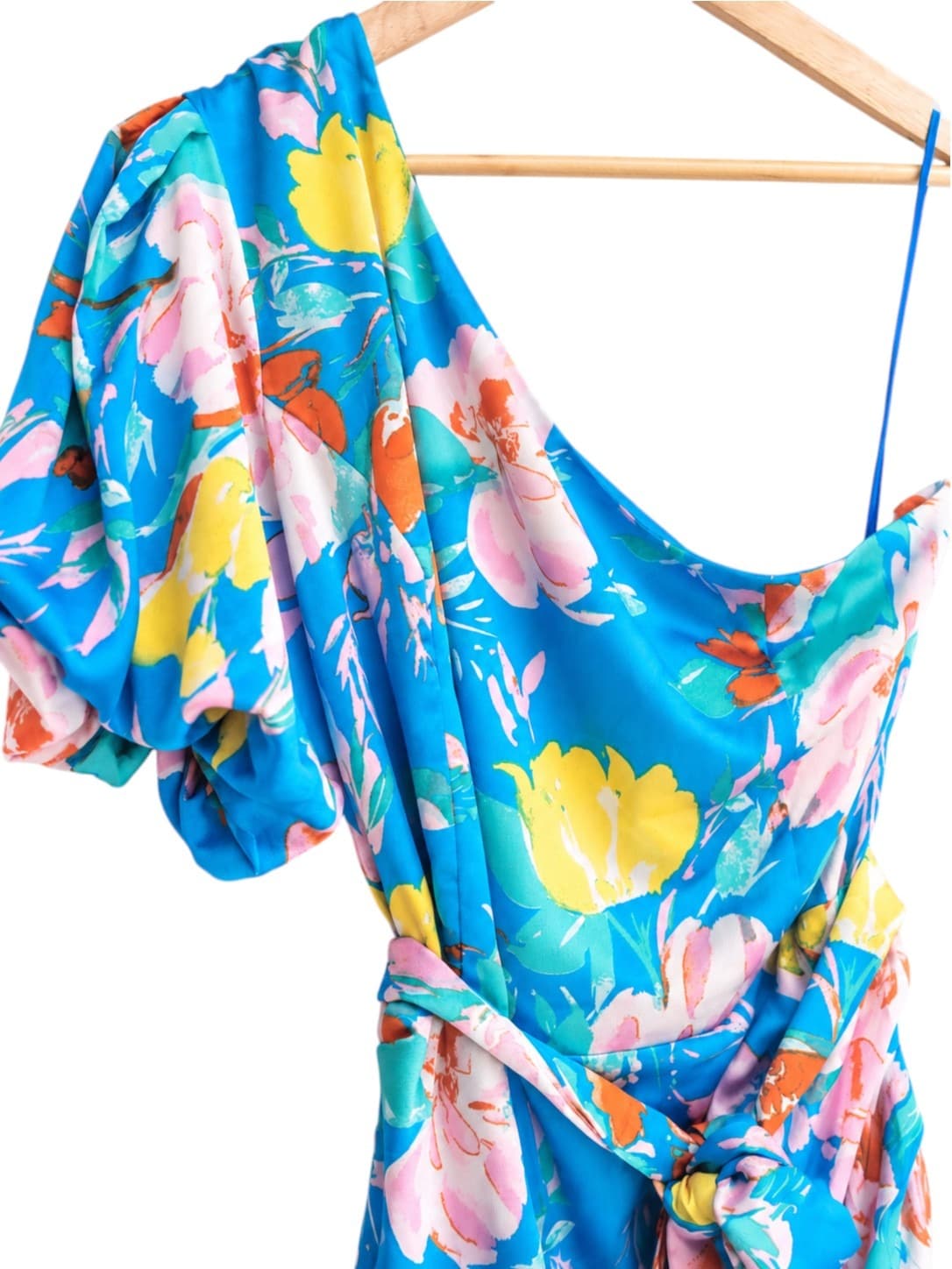 BY AMICA Blue Floral One Shoulder Ruched Draped Midi Dress Size 18 — photo 2 of 9