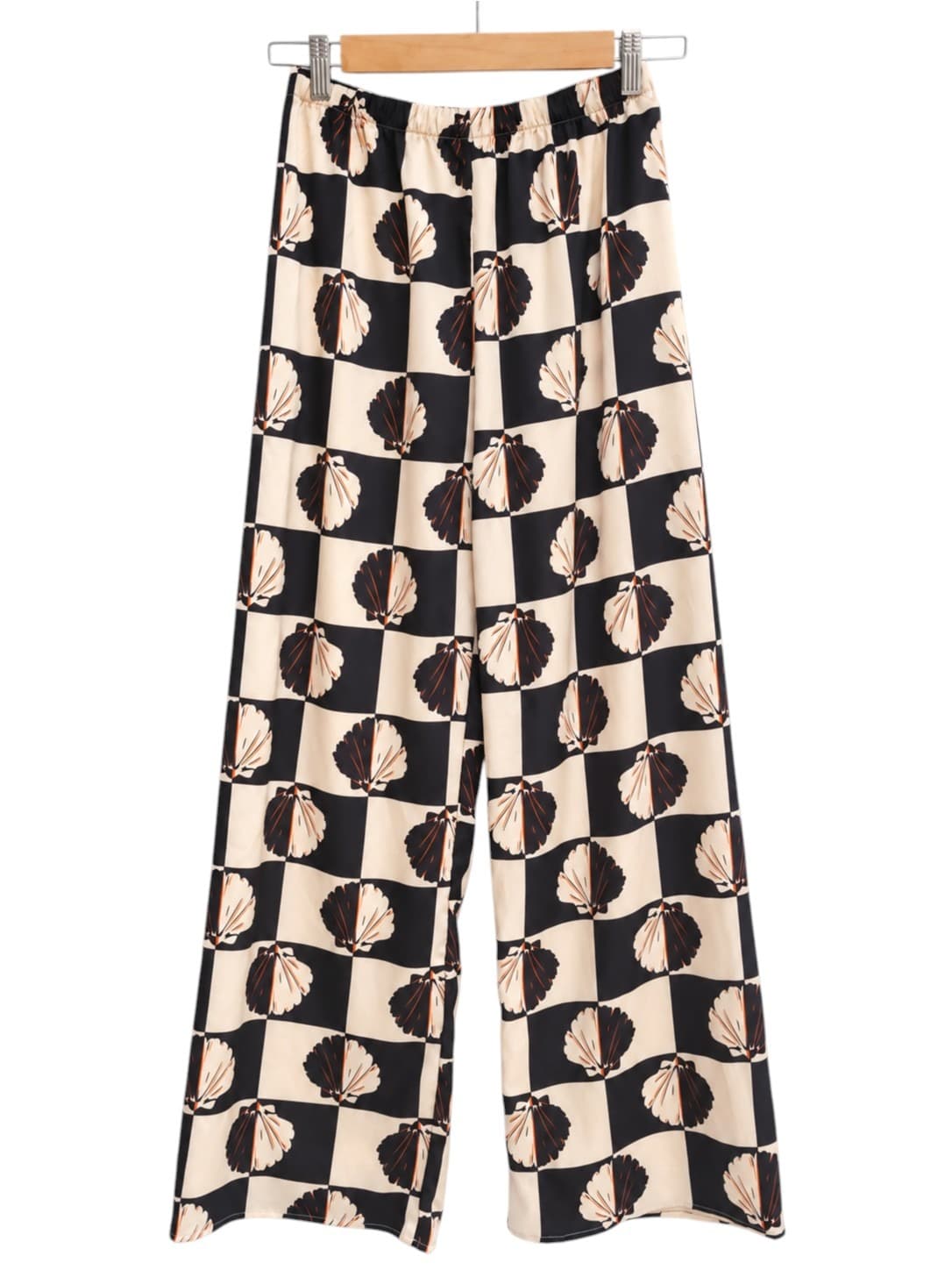 By Frankie Satin Wide Leg Pants Womens S Black Cream Checkerboard Shell Print — photo 2 of 6