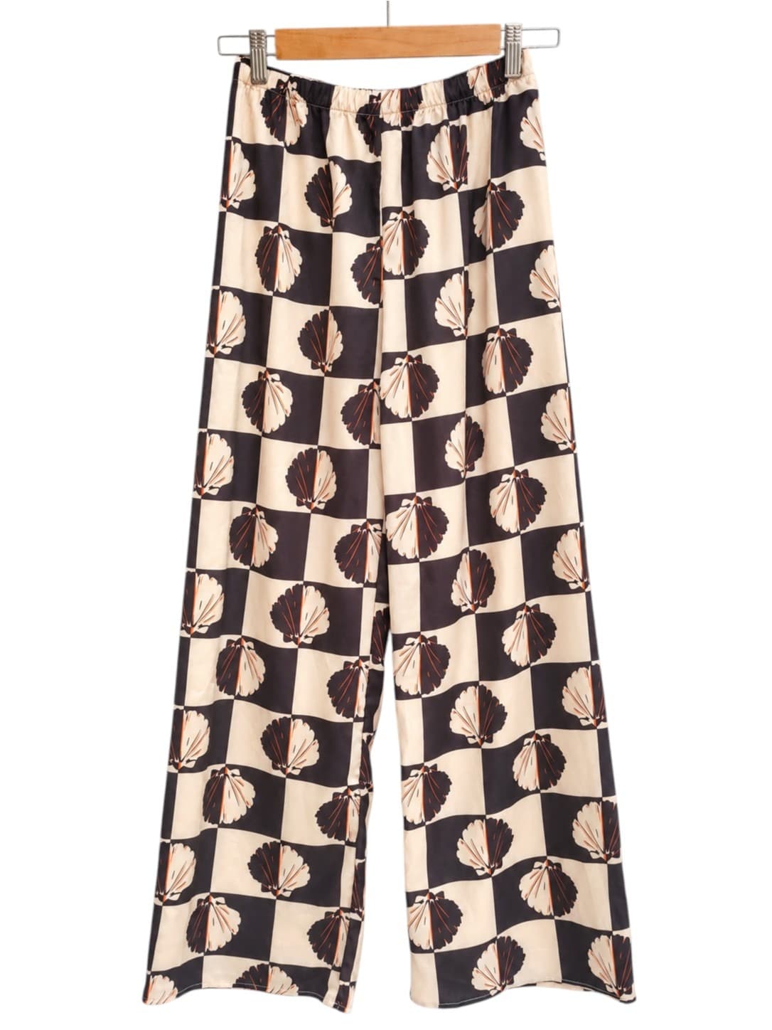 By Frankie Satin Wide Leg Pants Womens S Black Cream Checkerboard Shell Print — photo 3 of 6