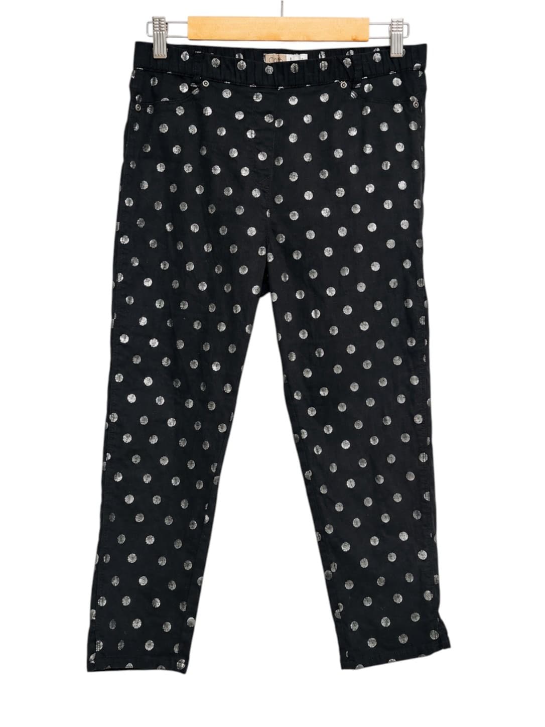 CAFÉ LATTÉ Black Silver Metallic Polka Dot Stretch Pants Size 12 — photo 2 of 5