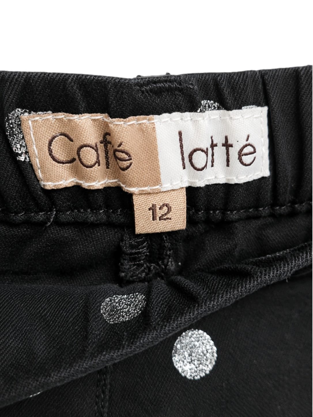 CAFÉ LATTÉ Black Silver Metallic Polka Dot Stretch Pants Size 12 — photo 3 of 5
