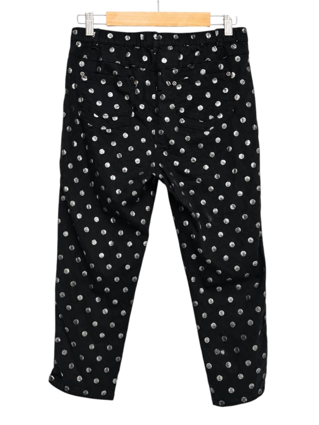 CAFÉ LATTÉ Black Silver Metallic Polka Dot Stretch Pants Size 12 — photo 4 of 5