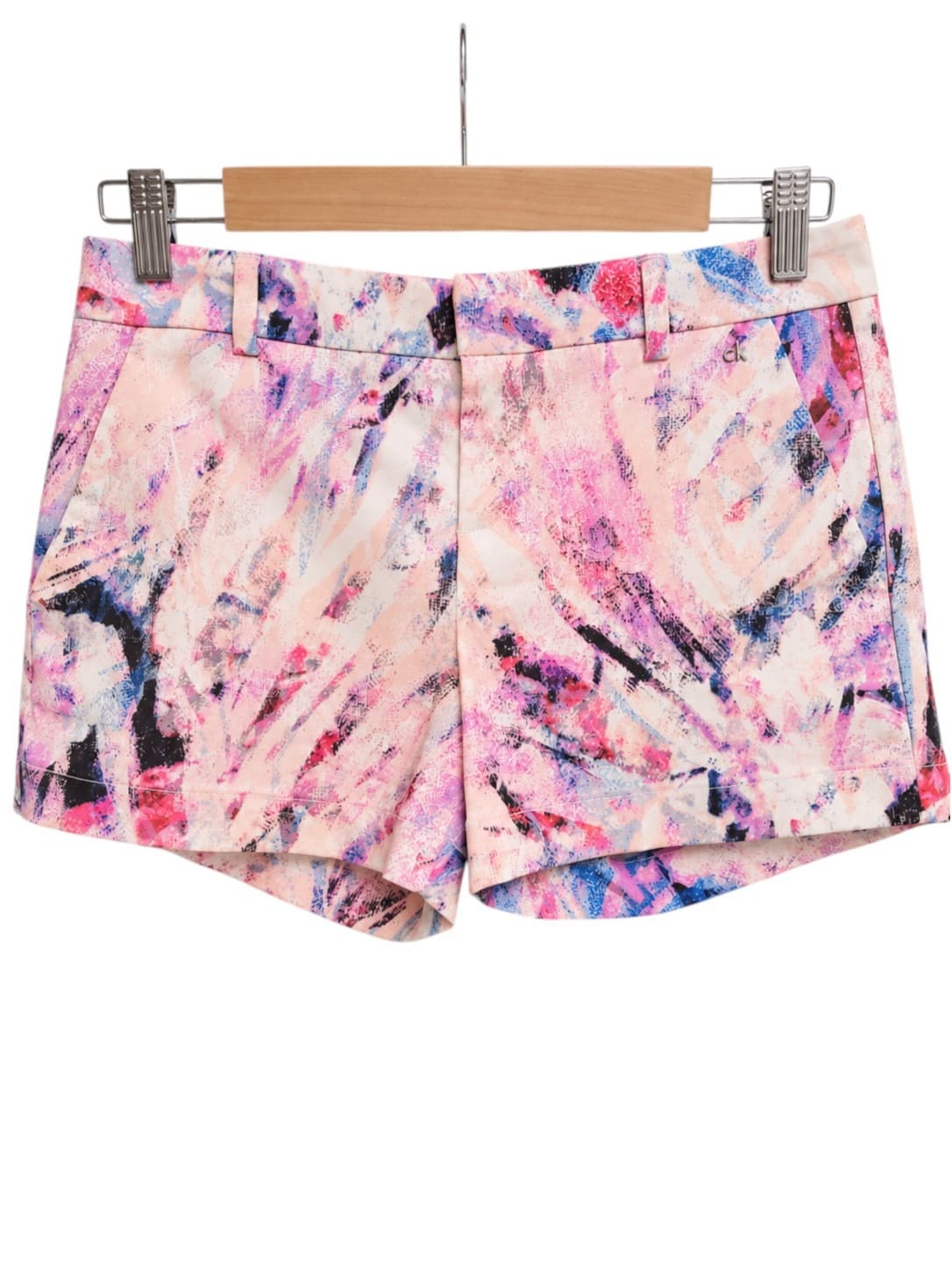 CALVIN KLEIN Pink Blue Abstract Print Tailored Shorts US 0 / AU 4 — photo 1 of 6