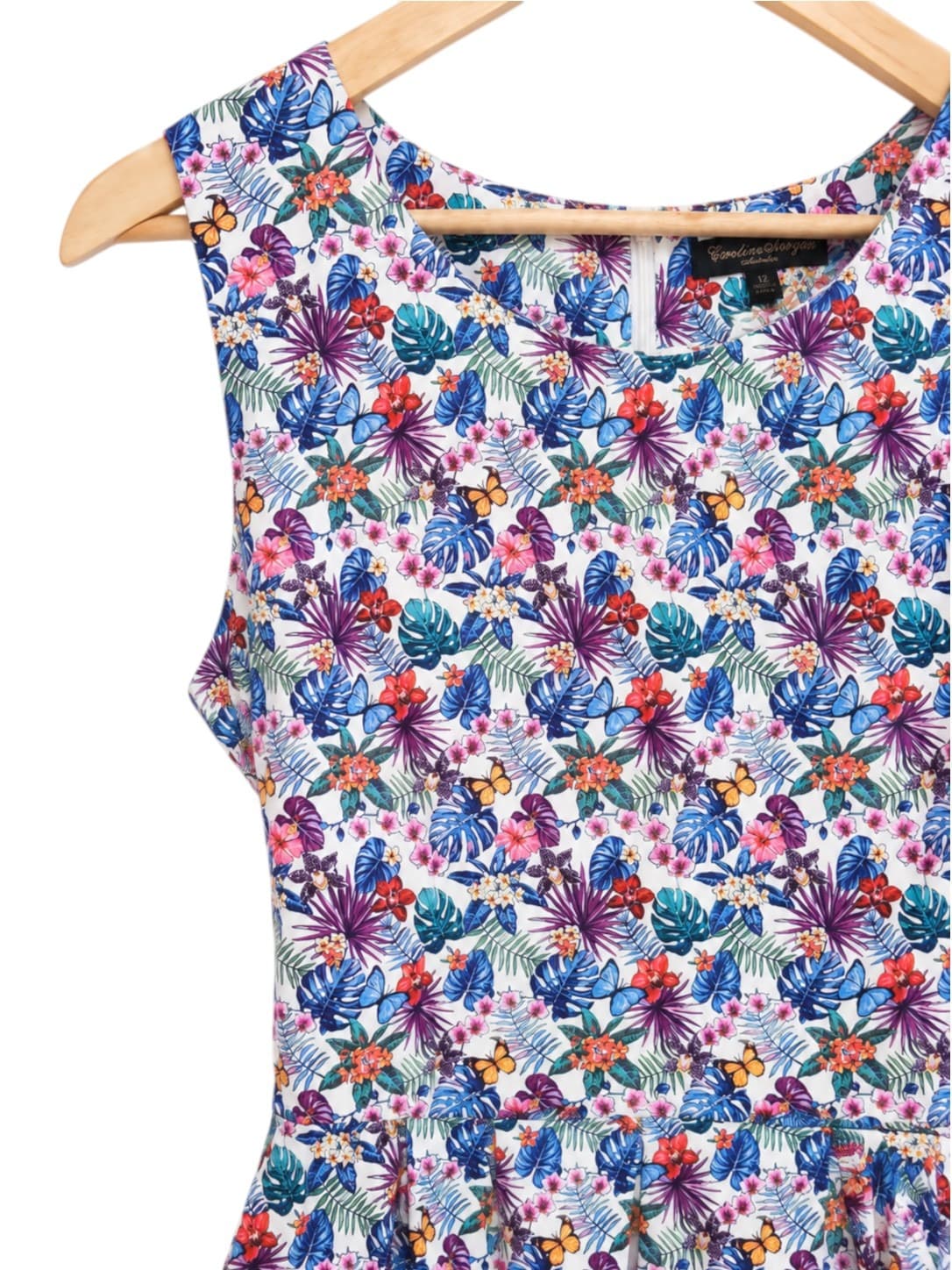 CAROLINE MORGAN Tropical Floral Butterfly Fit & Flare Dress Size 12 — photo 1 of 8