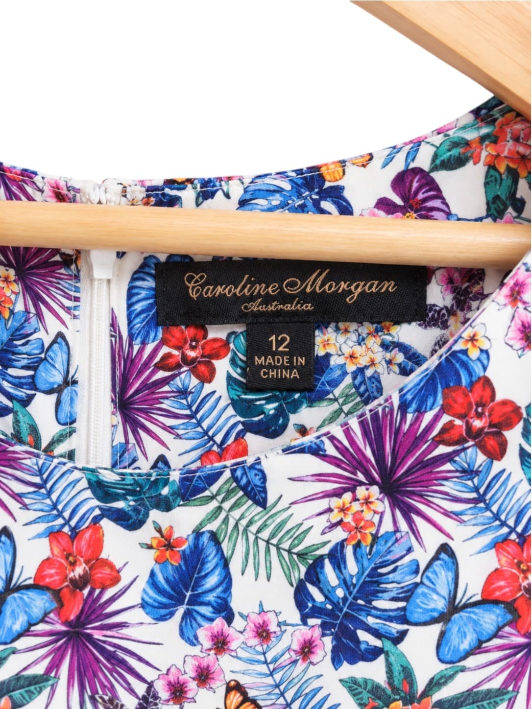 CAROLINE MORGAN Tropical Floral Butterfly Fit & Flare Dress Size 12 — photo 6 of 8