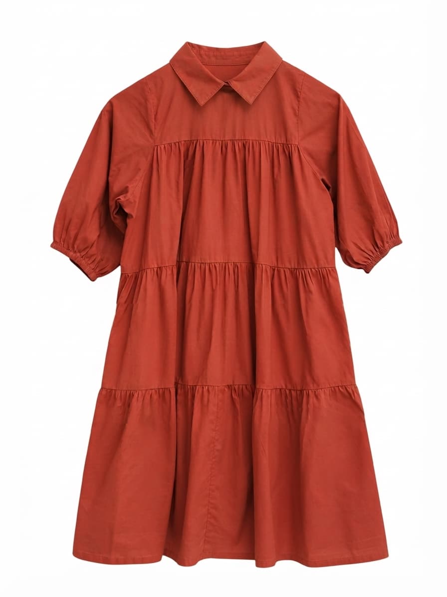 CARTEL & WILLOW Rust Red Cotton Tiered Smock Shirt Dress Size S — photo 2 of 6