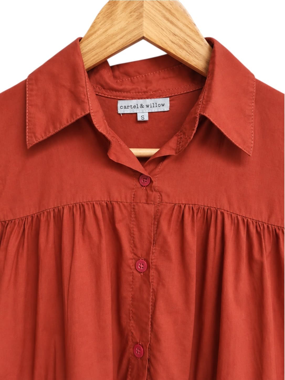 CARTEL & WILLOW Rust Red Cotton Tiered Smock Shirt Dress Size S — photo 4 of 6