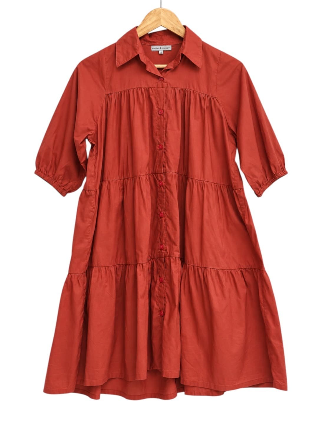 CARTEL & WILLOW Rust Red Cotton Tiered Smock Shirt Dress Size S — photo 1 of 6