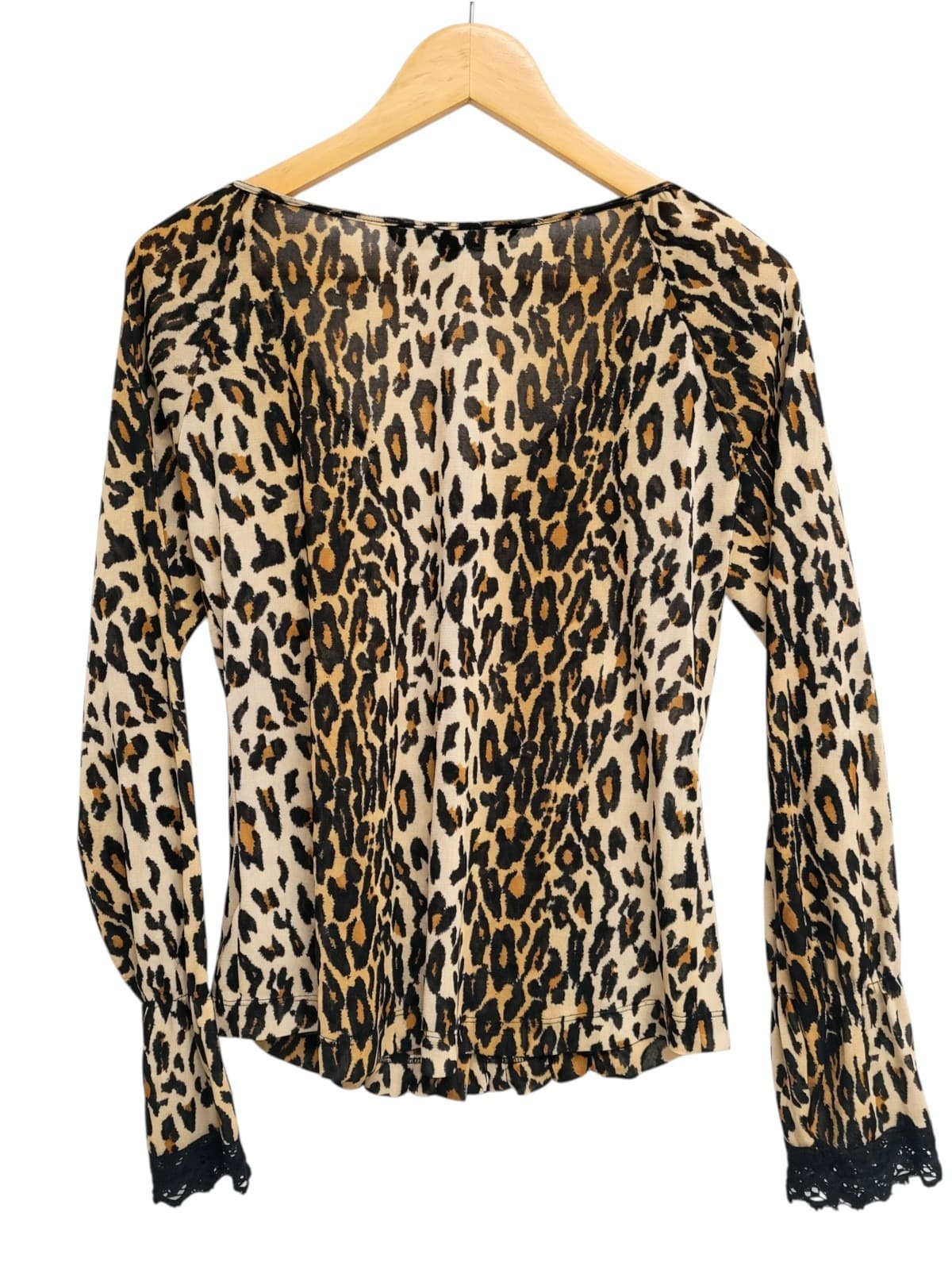 CHARLIE BROWN Y2K Leopard Print Sheer Mesh Ruffle Blouse Top Size 12 — photo 3 of 8