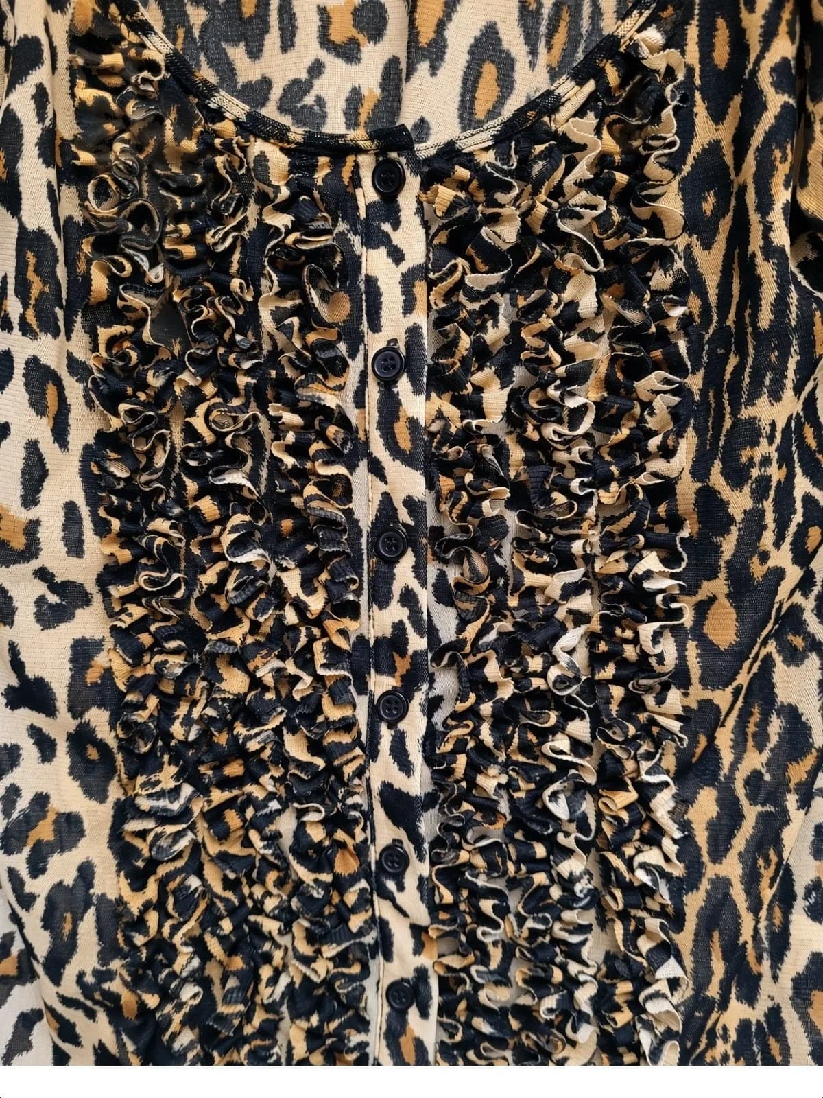 CHARLIE BROWN Y2K Leopard Print Sheer Mesh Ruffle Blouse Top Size 12 — photo 4 of 8