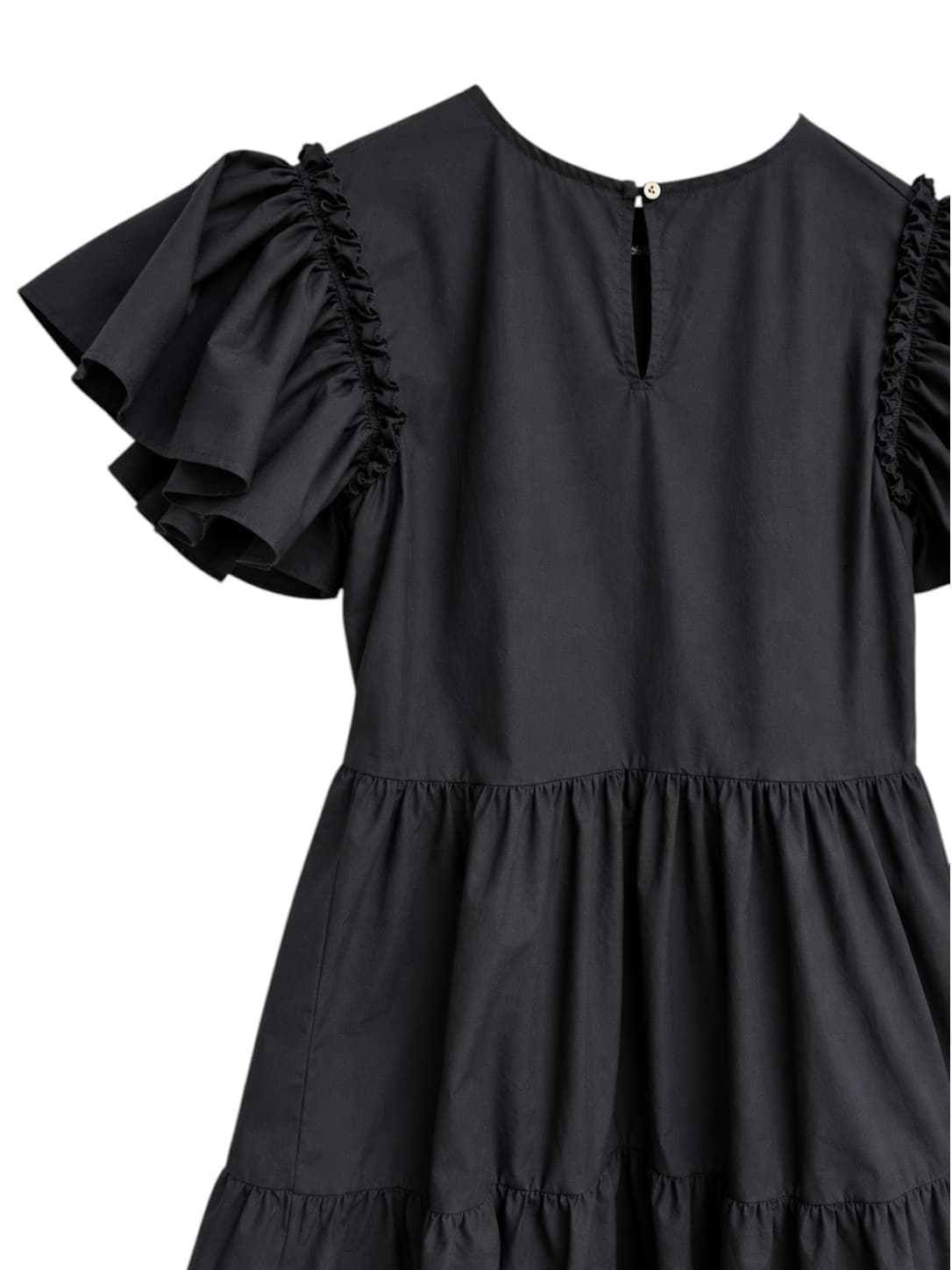ChePè Italy Black Tiered Midi Dress Ruffle Sleeves 100% Cotton Womens S — photo 4 of 6