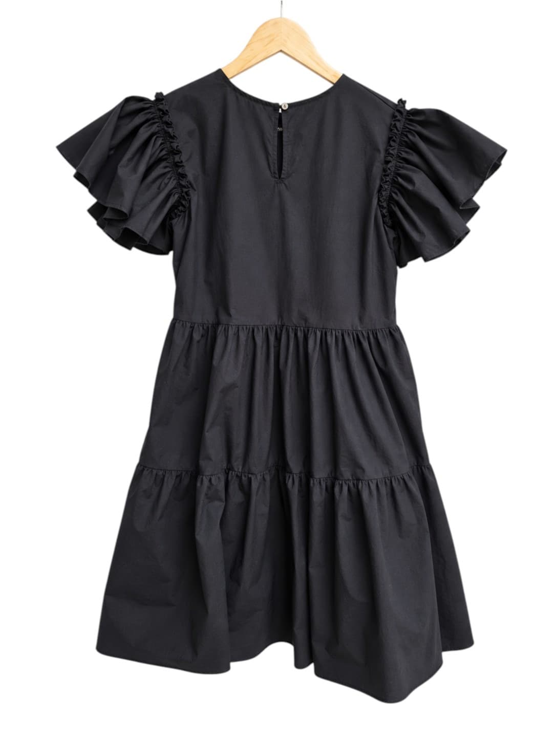 ChePè Italy Black Tiered Midi Dress Ruffle Sleeves 100% Cotton Womens S — photo 3 of 6