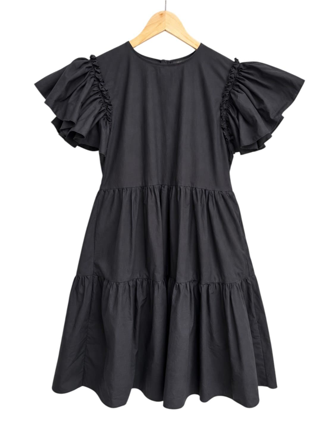 ChePè Italy Black Tiered Midi Dress Ruffle Sleeves 100% Cotton Womens S — photo 2 of 6