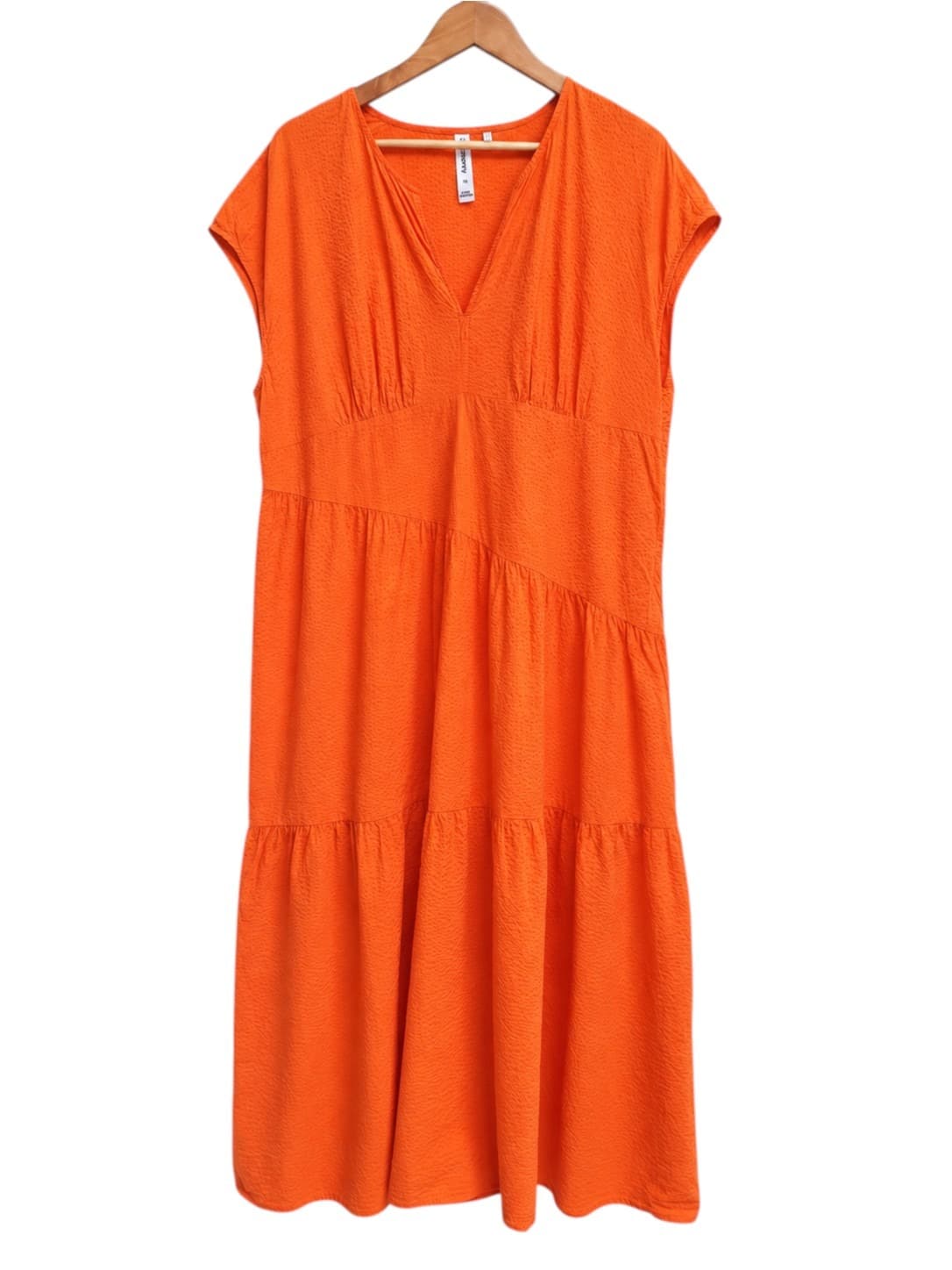 Commonry Womens Midi Dress Size 16 Orange 100% Cotton V Neck Tiered — photo 2 of 6