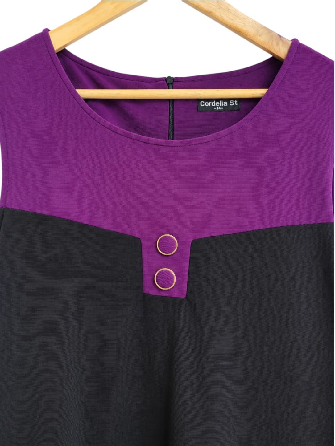 CORDELIA ST Purple Black Colour Block Sleeveless Shift Dress Size 14 — photo 2 of 7