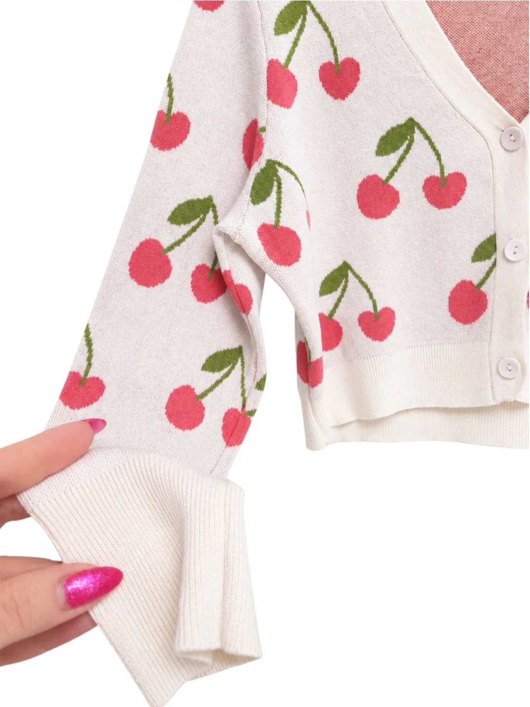 COTTON ON Cream Cherry Print Cropped Button Cardigan Size L — photo 3 of 6