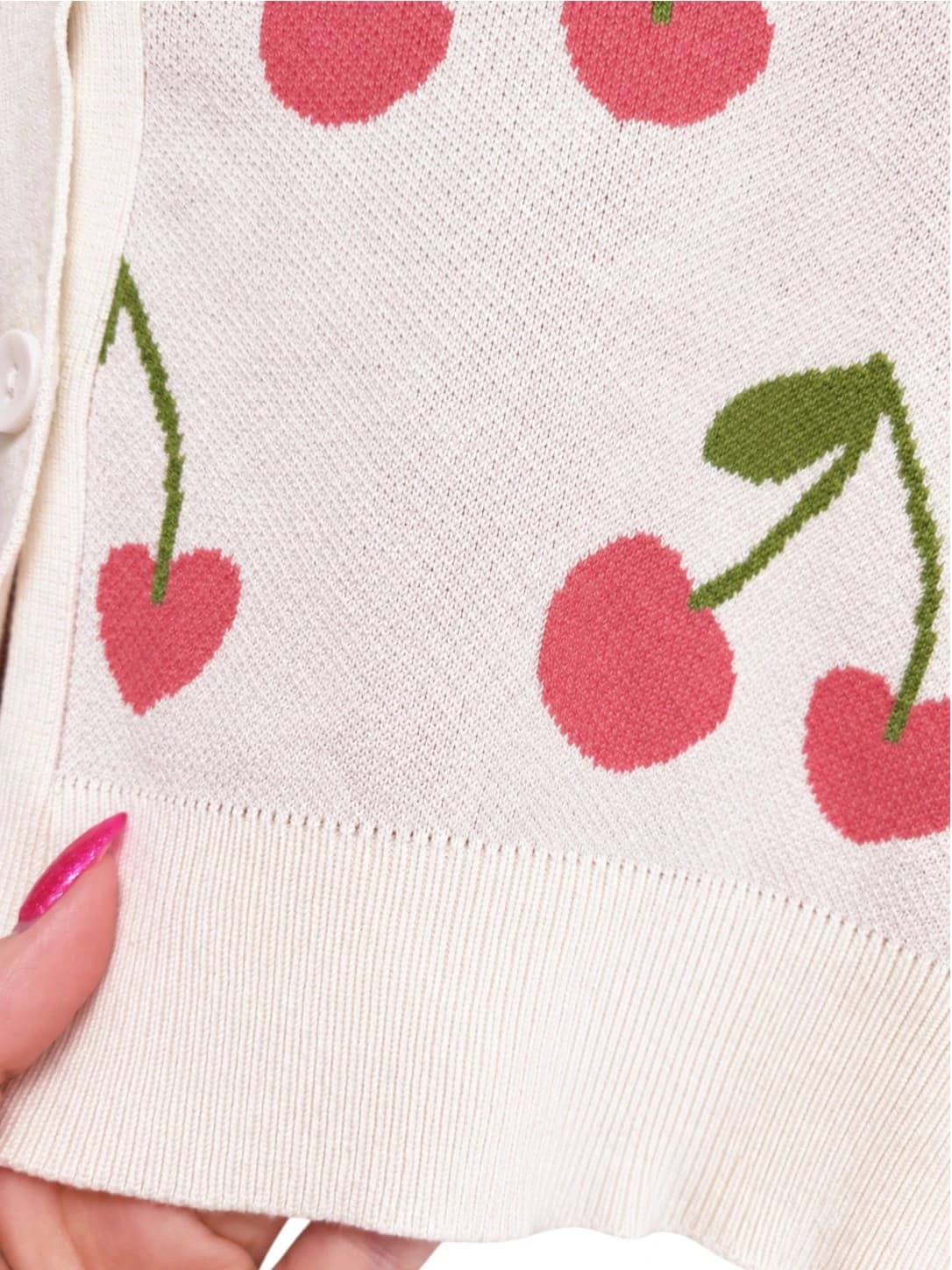 COTTON ON Cream Cherry Print Cropped Button Cardigan Size L — photo 4 of 6
