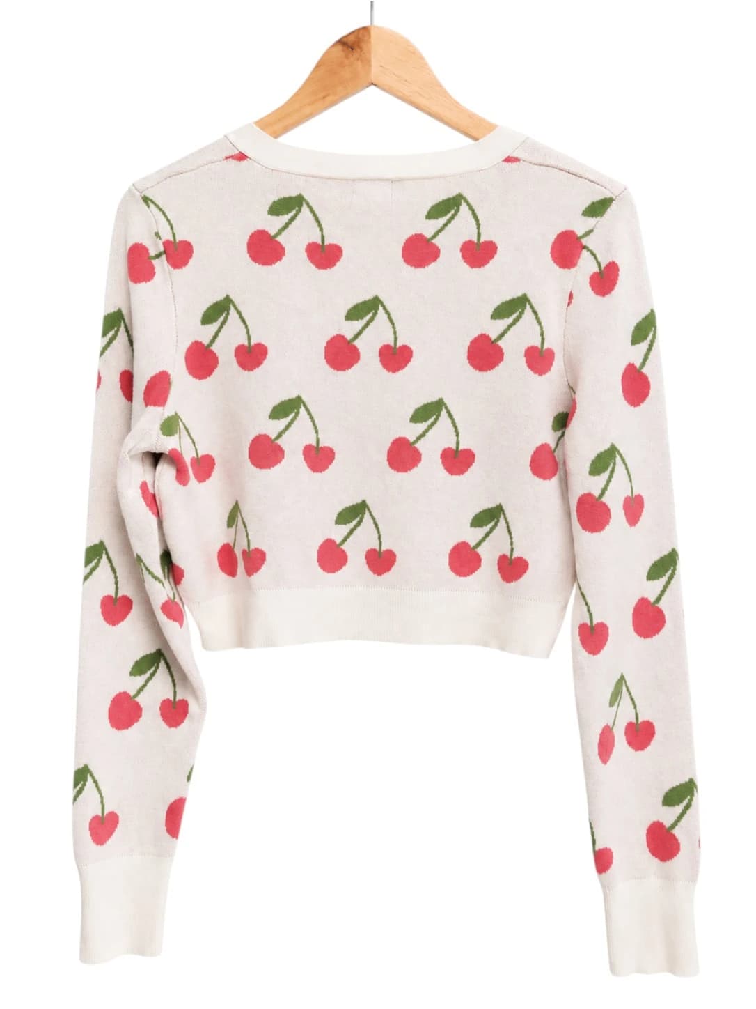 COTTON ON Cream Cherry Print Cropped Button Cardigan Size L — photo 5 of 6