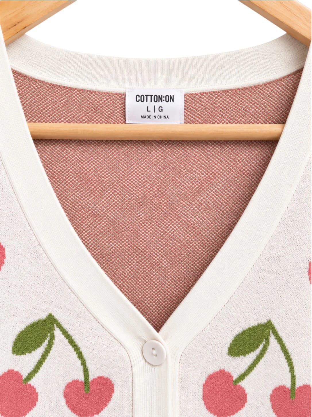 COTTON ON Cream Cherry Print Cropped Button Cardigan Size L — photo 2 of 6
