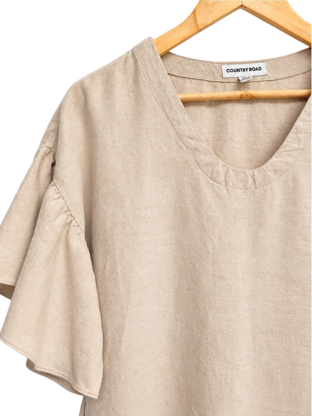 COUNTRY ROAD Beige 100% Linen Ruffle Sleeve Shift Dress Size 4 — photo 2 of 8