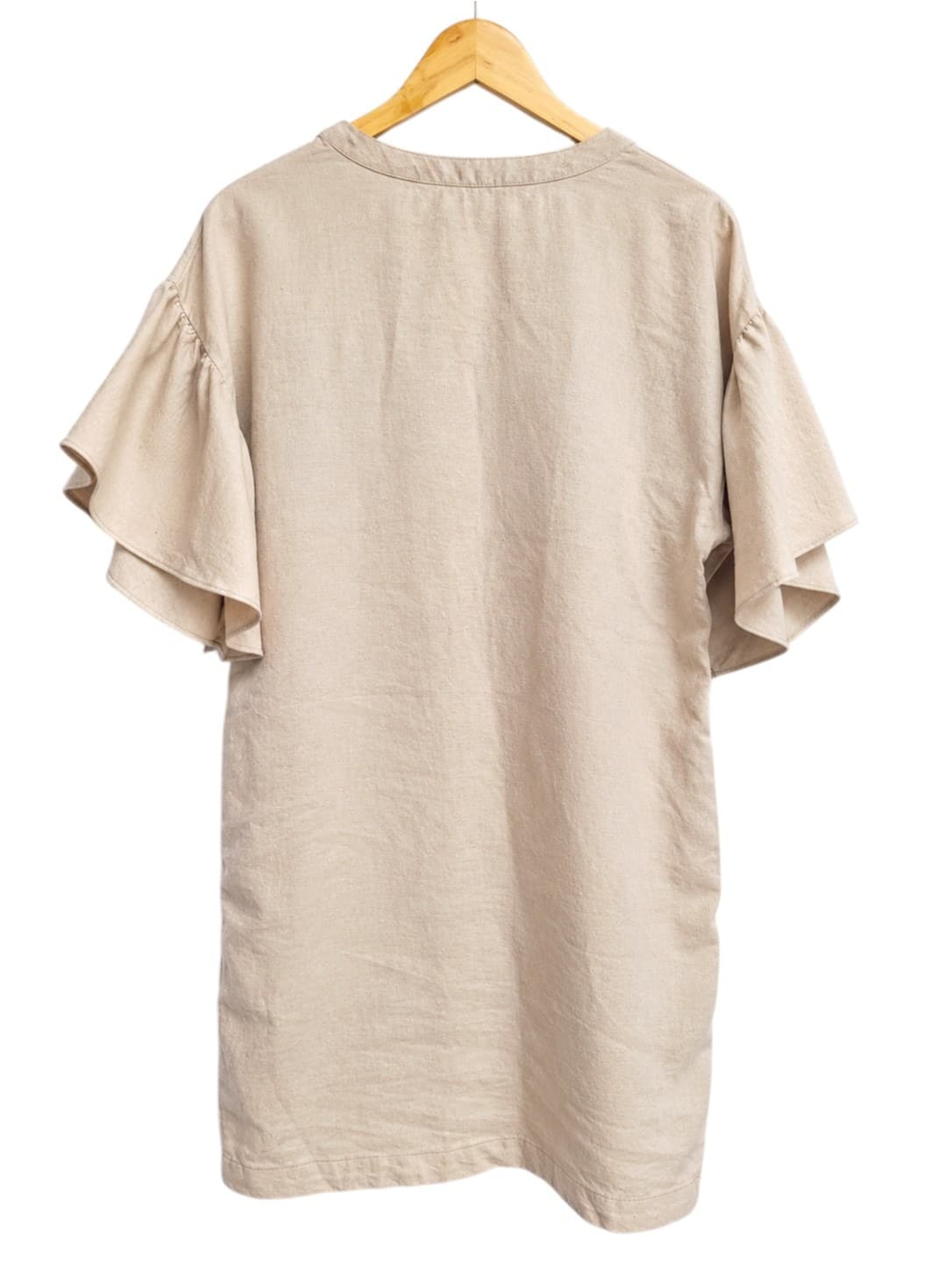 COUNTRY ROAD Beige 100% Linen Ruffle Sleeve Shift Dress Size 4 — photo 5 of 8