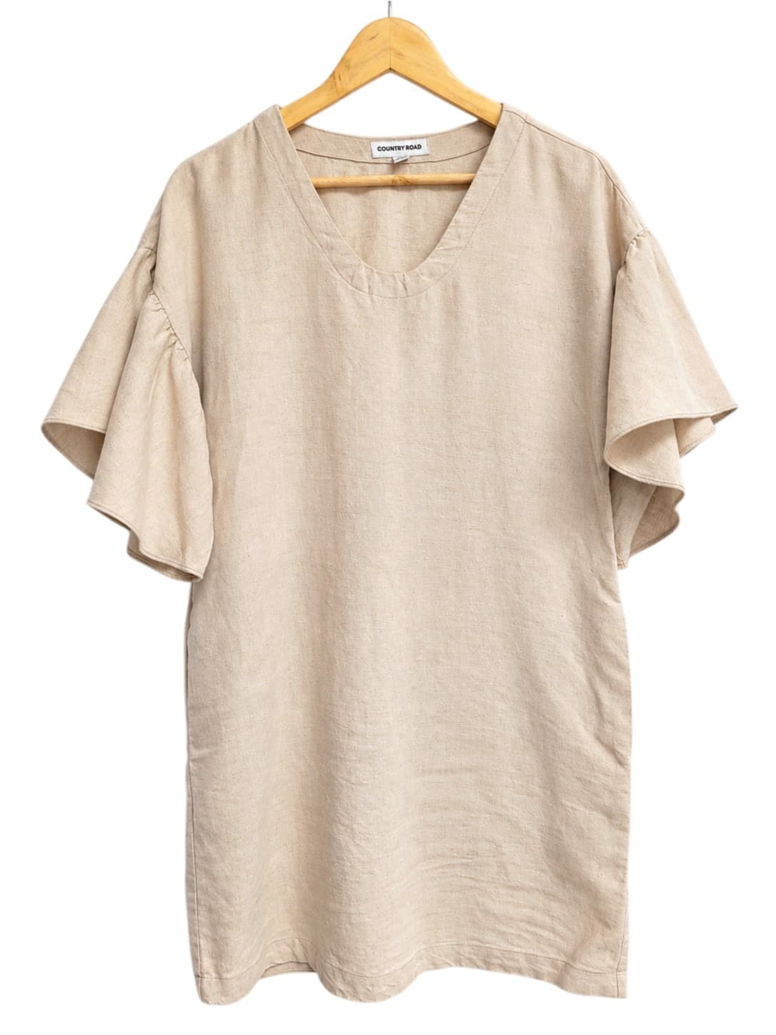 COUNTRY ROAD Beige 100% Linen Ruffle Sleeve Shift Dress Size 4 — photo 1 of 8