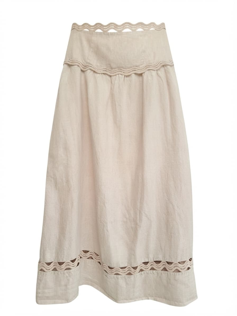 COUNTRY ROAD Beige Linen Strapless Crochet Trim Midi Dress Size 16 — photo 1 of 8