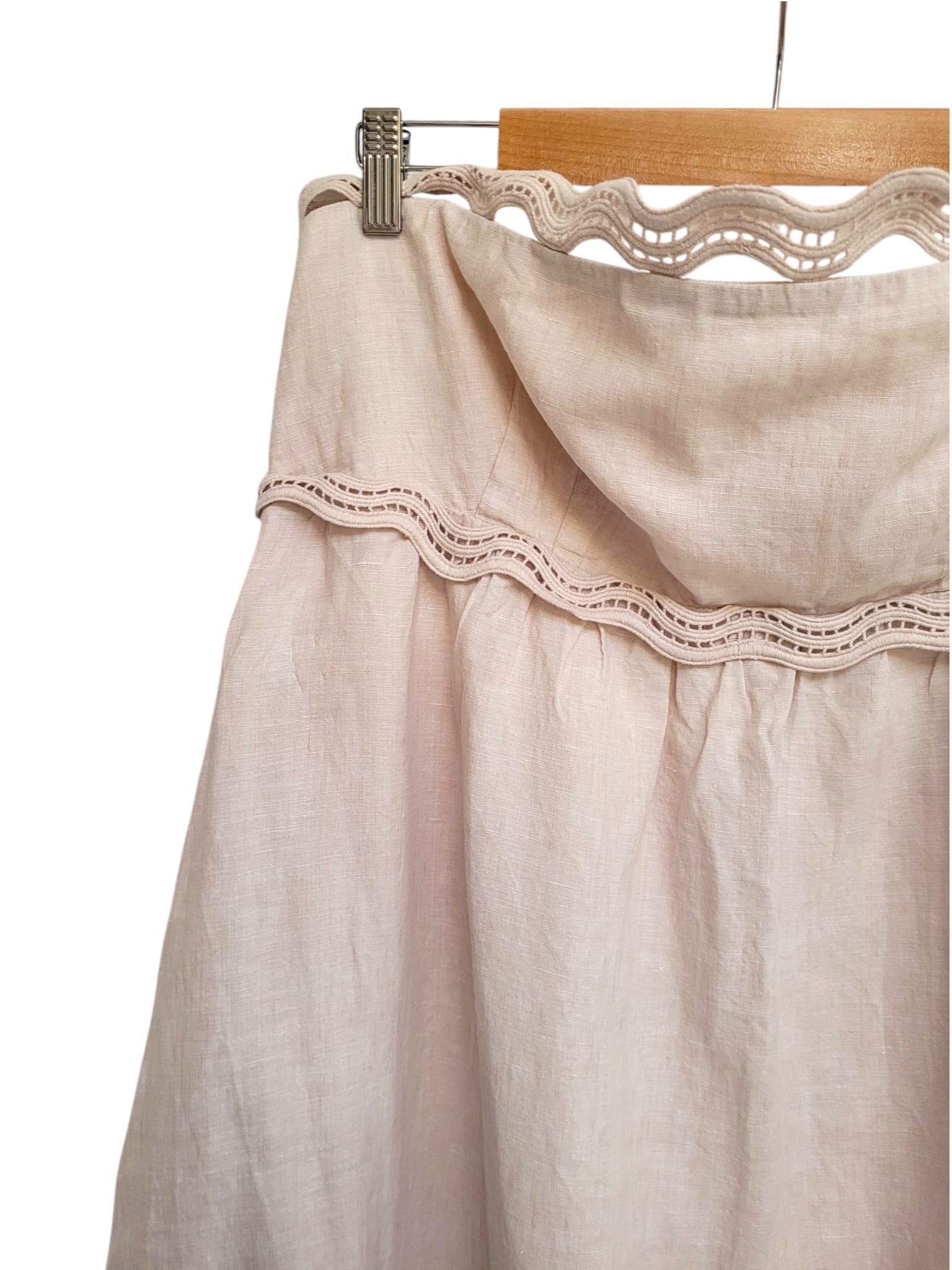 COUNTRY ROAD Beige Linen Strapless Crochet Trim Midi Dress Size 16 — photo 2 of 8