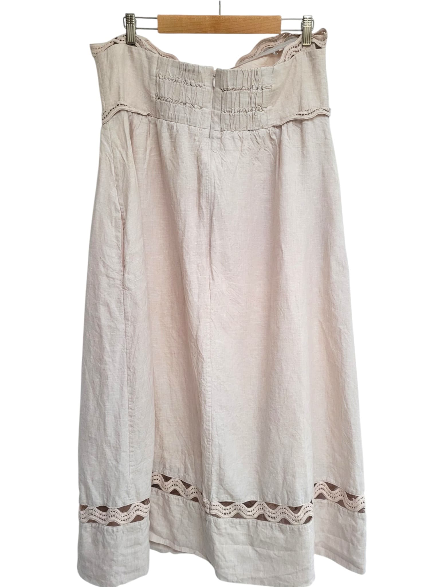 COUNTRY ROAD Beige Linen Strapless Crochet Trim Midi Dress Size 16 — photo 3 of 8