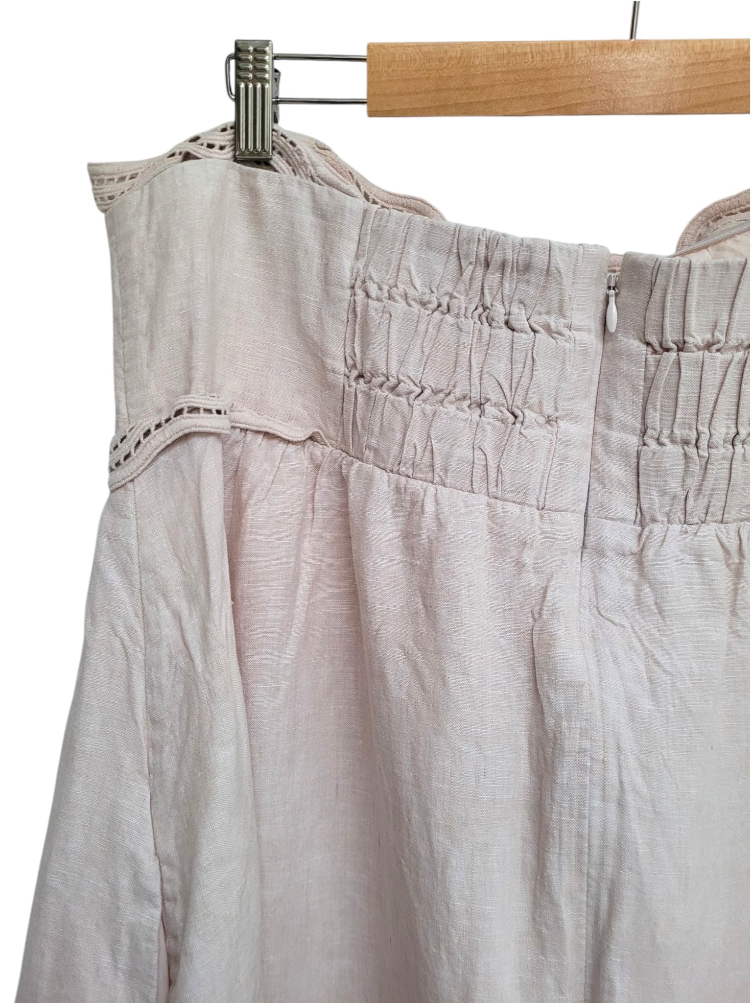 COUNTRY ROAD Beige Linen Strapless Crochet Trim Midi Dress Size 16 — photo 4 of 8