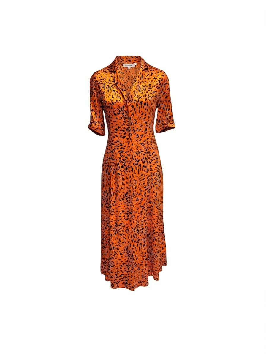 Country Road Orange Black Animal Print Button Front Midi Dress Size 8 — photo 1 of 8