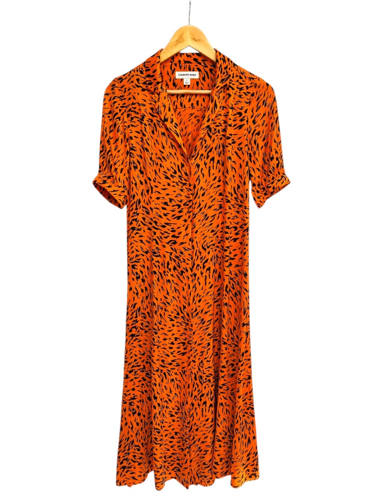 Country Road Orange Black Animal Print Button Front Midi Dress Size 8 — photo 5 of 8