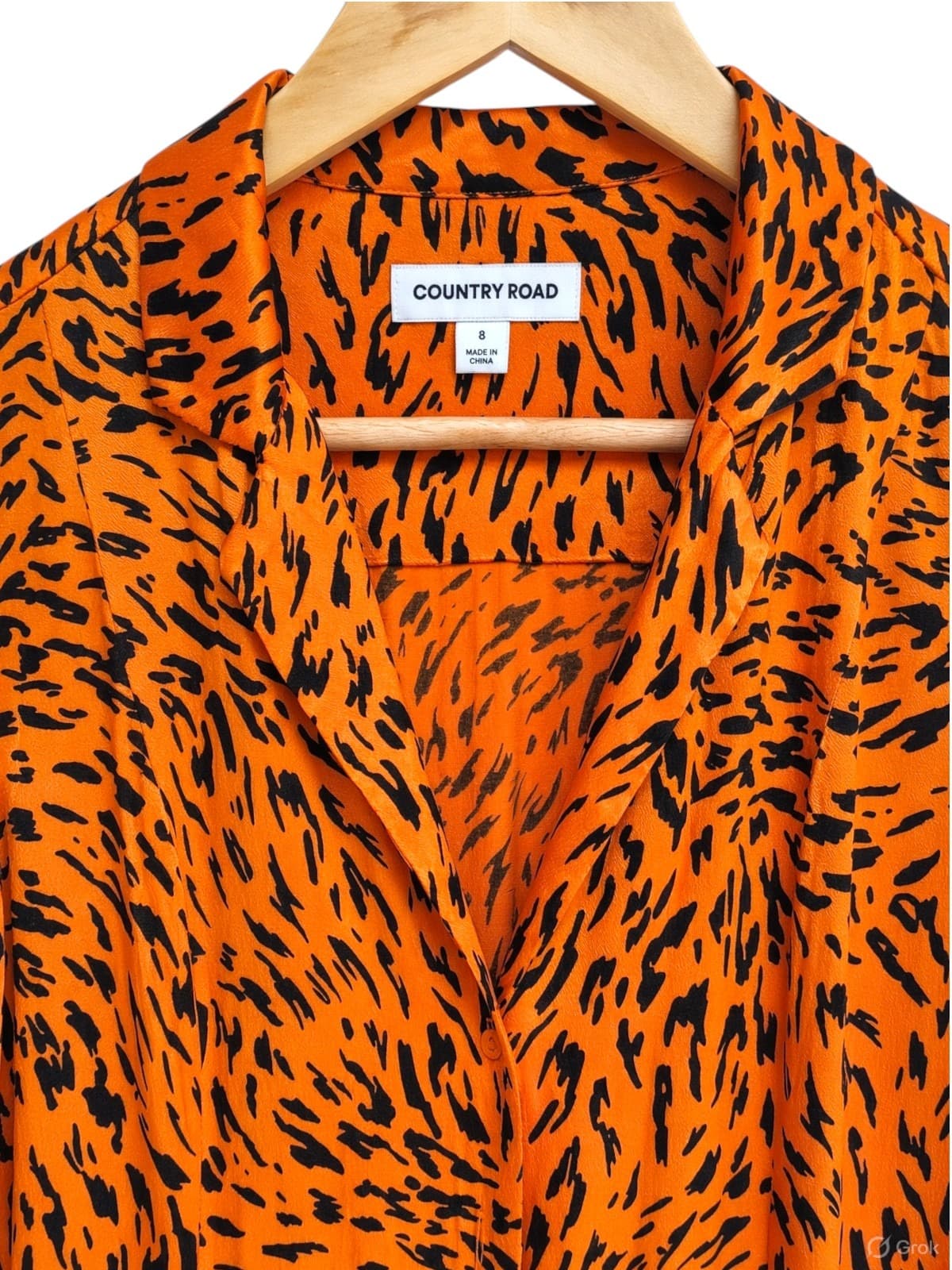 Country Road Orange Black Animal Print Button Front Midi Dress Size 8 — photo 6 of 8