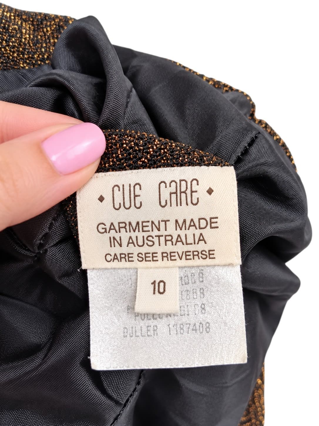 Cue Design Womens Dress Size 10 Black Gold Metallic 90s Vintage Style Party — photo 7 of 8
