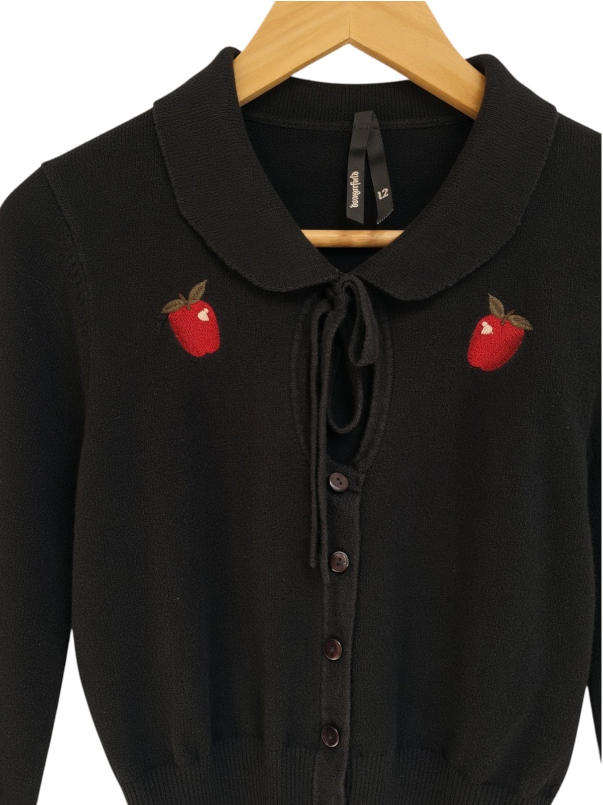 DANGERFIELD Black Apple Embroidered Peter Pan Collar Knit Cardigan Size 12 — photo 2 of 6