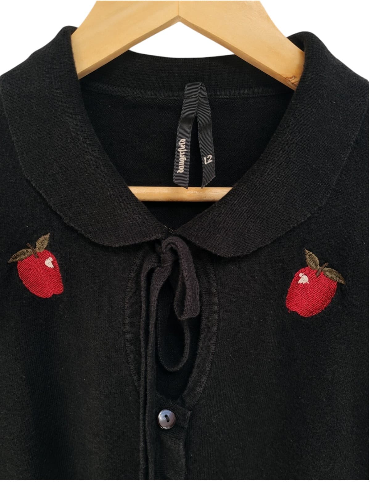 DANGERFIELD Black Apple Embroidered Peter Pan Collar Knit Cardigan Size 12 — photo 3 of 6